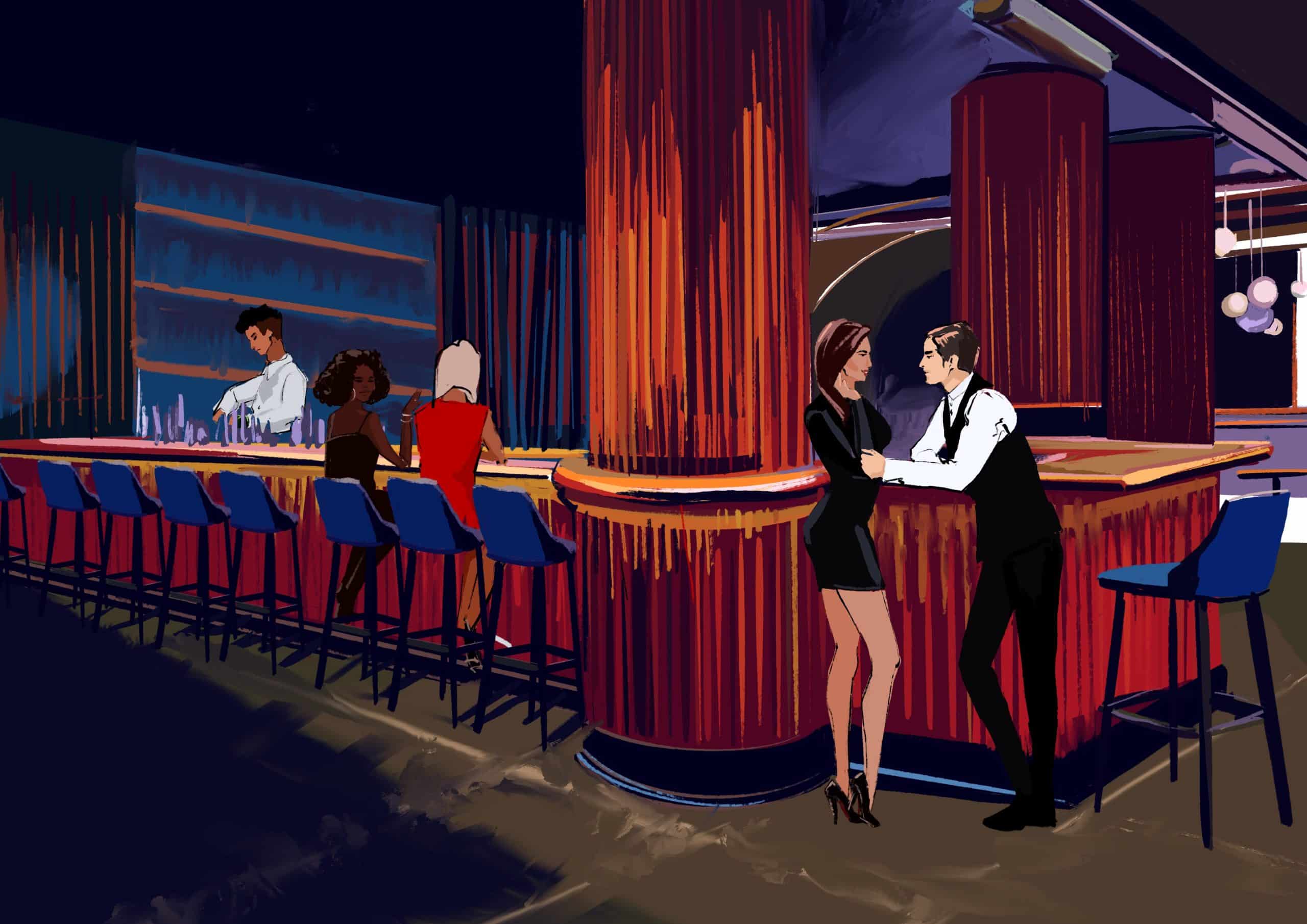 couple enjoying in a bar painting